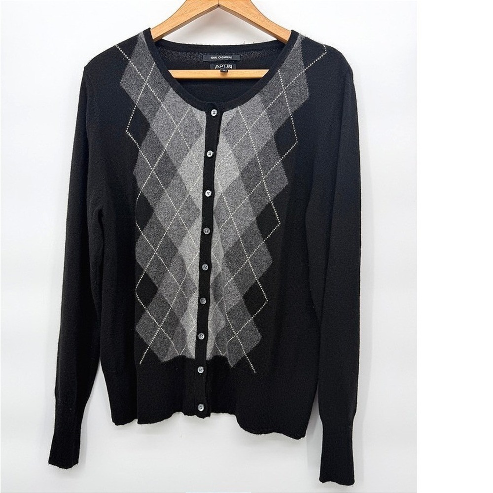 Apt 9 100% Cashmere Cardigan Sweater Argyle Soft Cozy Warm Button Up Size XL